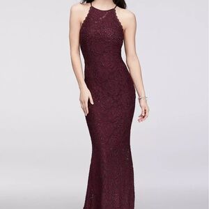 Allover Lace Halter Dress with Crystal Beading